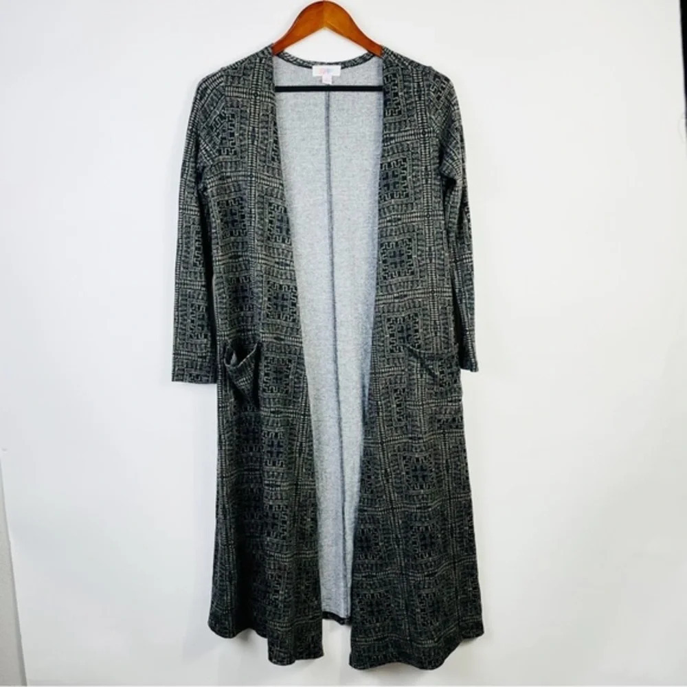 LuLaRoe Sarah Duster Cardigan Gray Striped‎ Long Sleeve Open Front